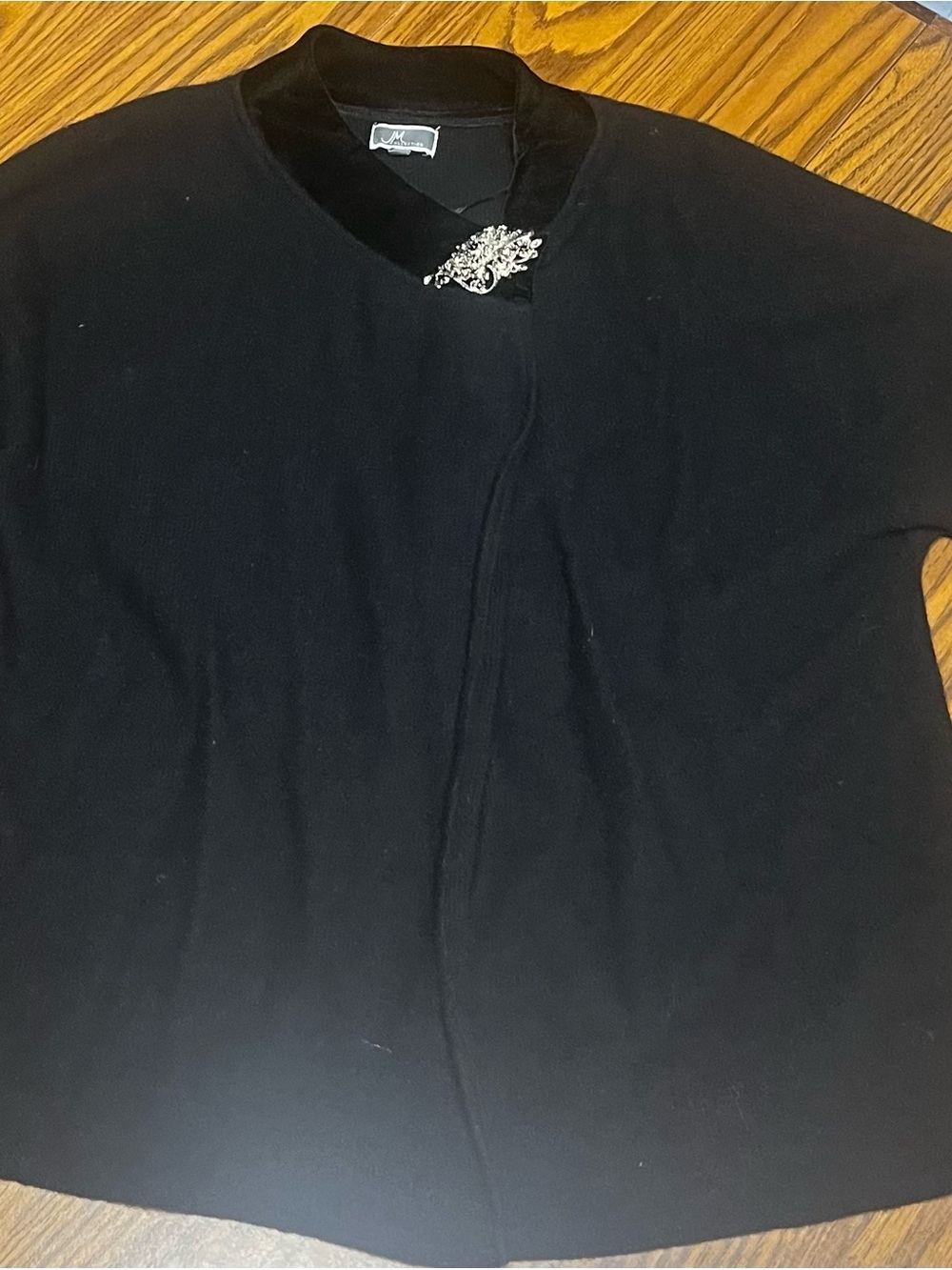 JM Collection Black Wool Cardigan with Decorative Collar Size XL